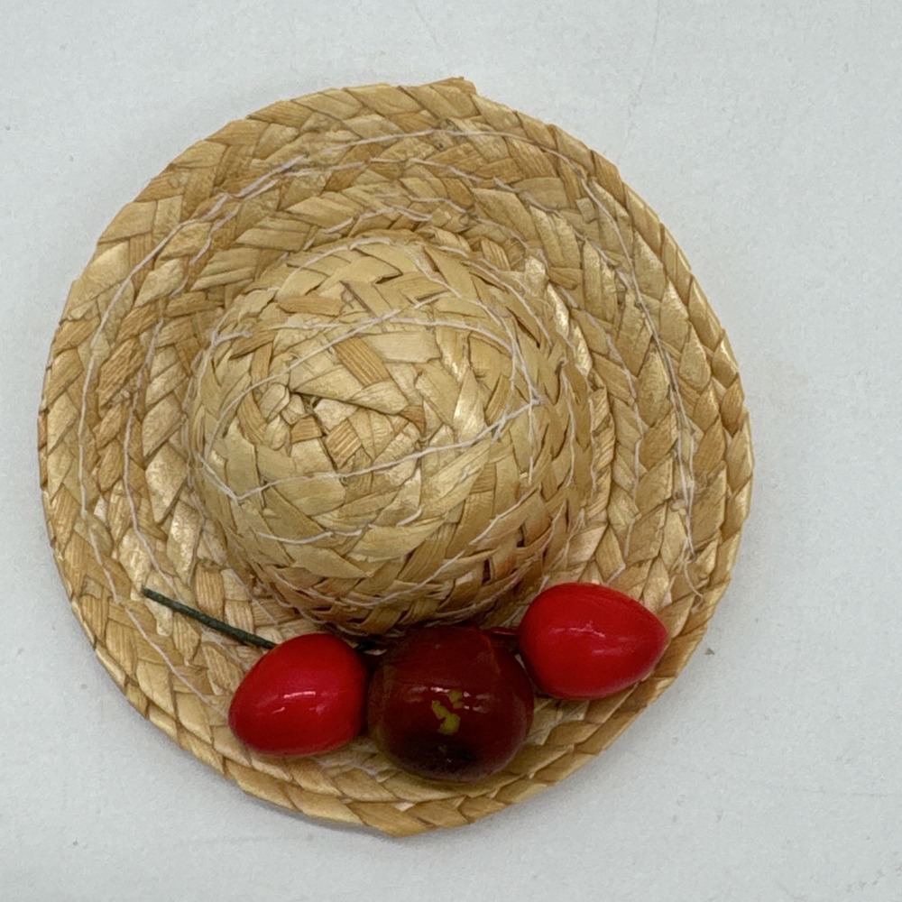 Country‎ Straw Hat Pin Brooch Adorned With Fruit 3 1/2" - Picture 3 of 4